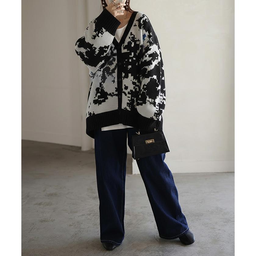 カーディガン カモフラージュ柄 ニット レディース セーター カーデ トップス ロング オーバー ニットカーディガン | HUG.U | 11