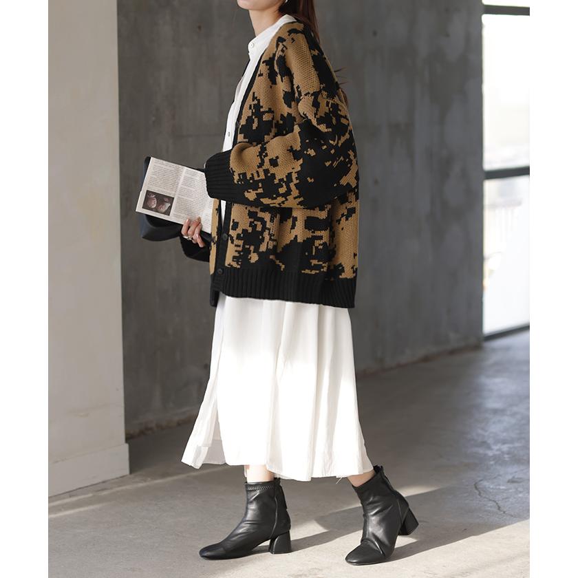 カーディガン カモフラージュ柄 ニット レディース セーター カーデ トップス ロング オーバー ニットカーディガン | HUG.U | 16
