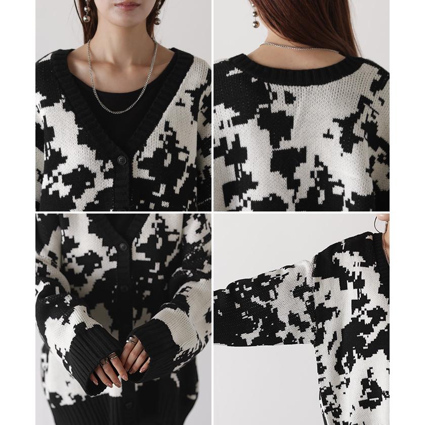 カーディガン カモフラージュ柄 ニット レディース セーター カーデ トップス ロング オーバー ニットカーディガン | HUG.U | 17