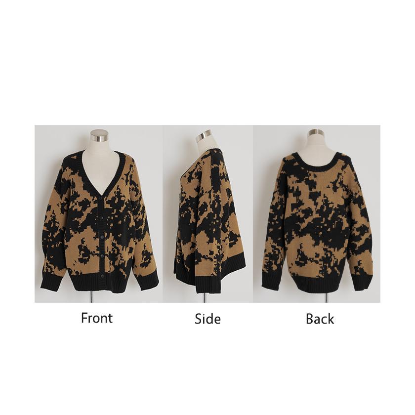 カーディガン カモフラージュ柄 ニット レディース セーター カーデ トップス ロング オーバー ニットカーディガン | HUG.U | 18