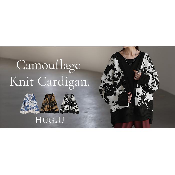 HUG.U カーディガン カモフラージュ柄 ニット レディース HUG.U カーディガン カモフラージュ柄 ニット レディース