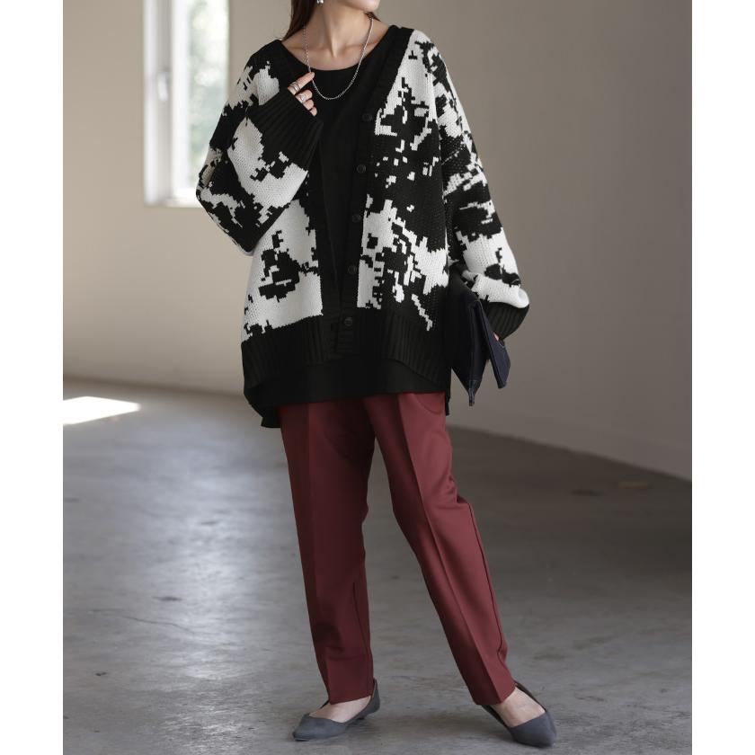 カーディガン カモフラージュ柄 ニット レディース セーター カーデ トップス ロング オーバー ニットカーディガン | HUG.U | 05