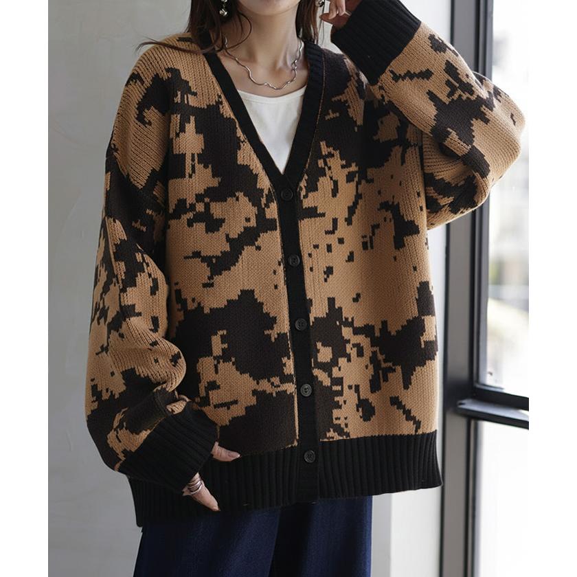 HUG.U（ハグユー） カーディガン カモフラージュ柄 ニット レディース