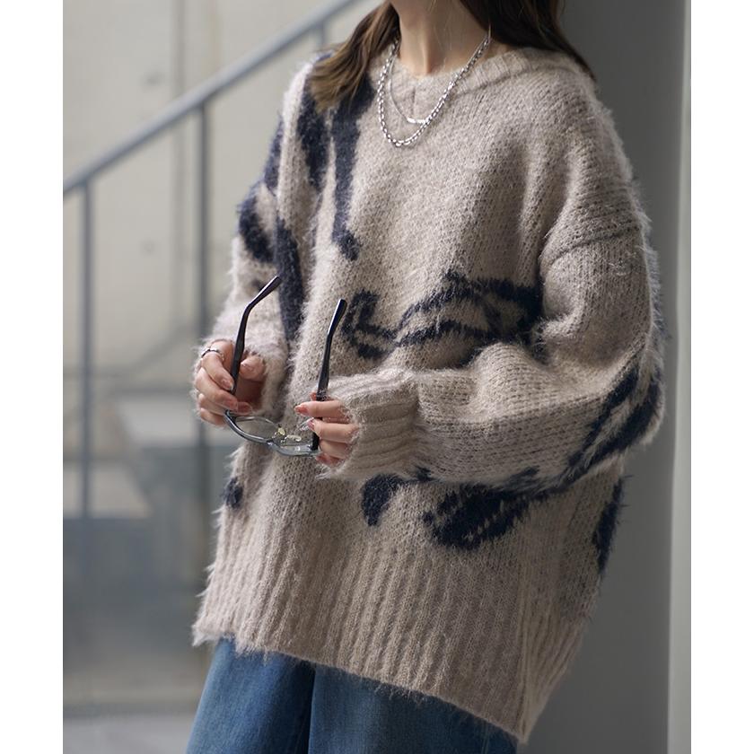 未使用タグ付★ウノピュウ ウールニット レディースM HUG.U ニット 柄 モヘアニット レディース トップス セーター