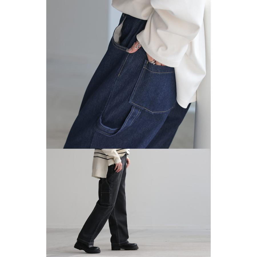 パンツ 別売り セットアップ可 デニム ワイド レディース ボトムス ワイドパンツ ペインターパンツ ハイウエスト | HUG.U | 09