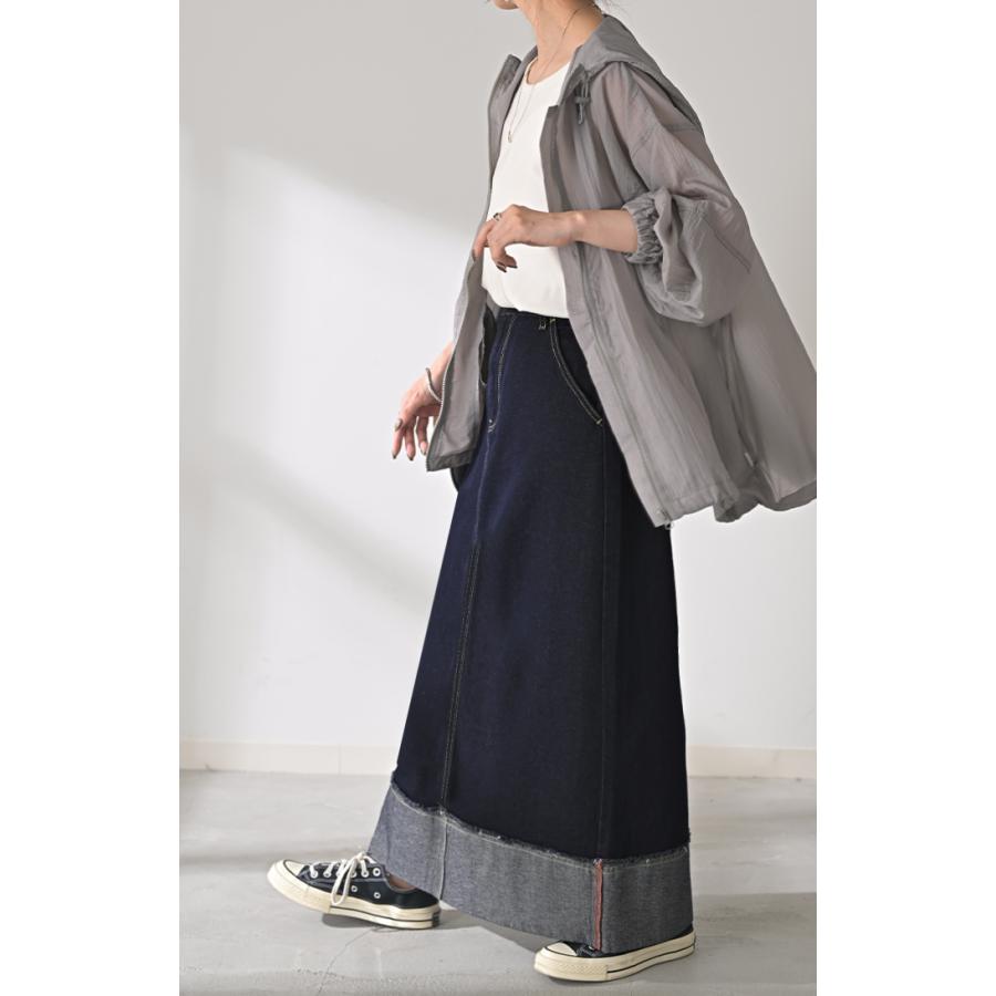 スカート デニム ロング レディース ボトムス デニムスカート ロングスカート Aライン ロールアップ ハイウエスト ゴムウエスト ゴム フレア | HUG.U | 10