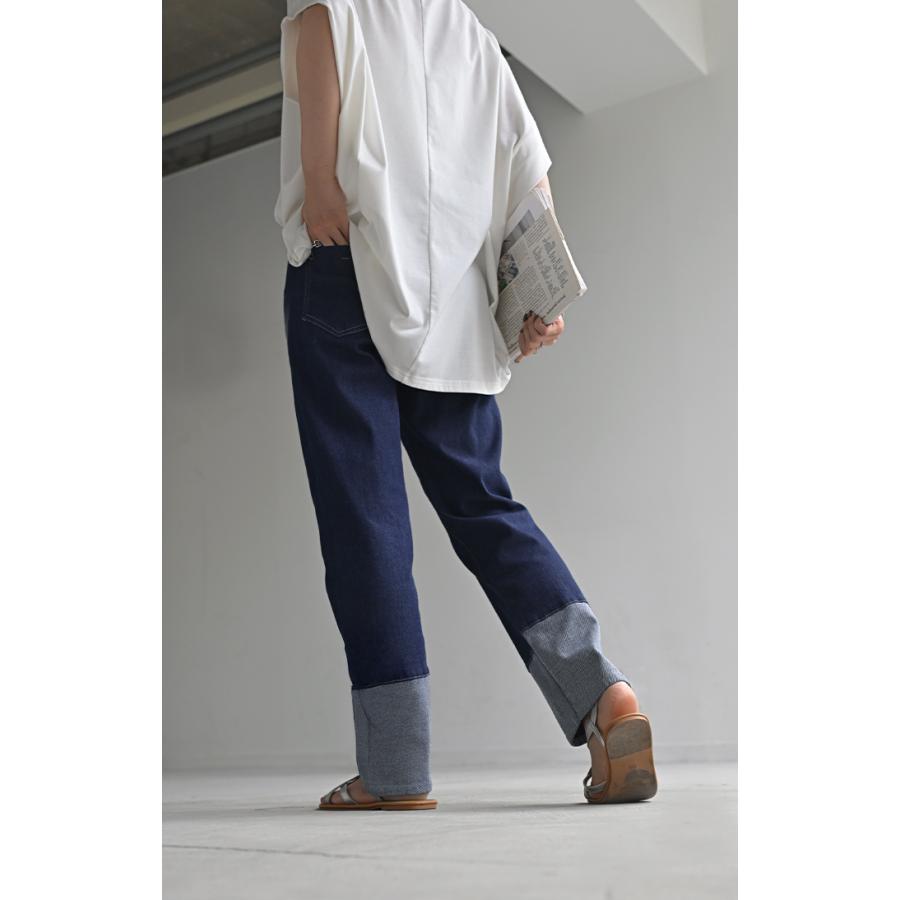パンツ デニム スウェット ロールアップ 風 レディース ボトムス 軽い 軽量 ジーパン ジーンズ ストレッチ | HUG.U | 24