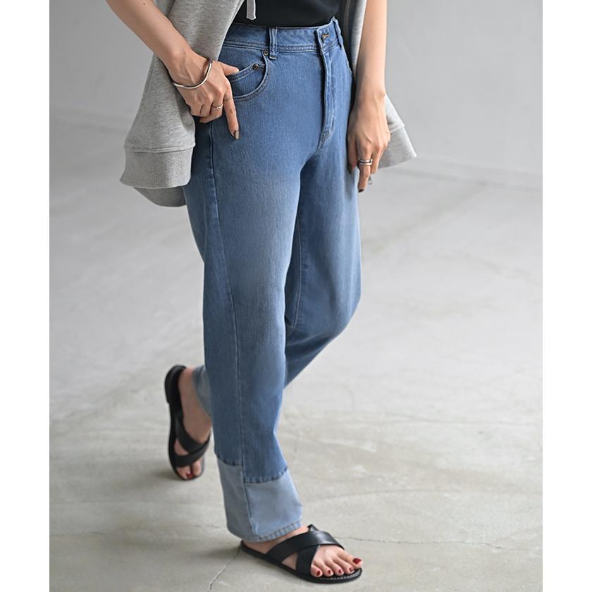 パンツ デニム スウェット ロールアップ 風 レディース ボトムス 軽い 軽量 ジーパン ジーンズ ストレッチ | HUG.U | 09
