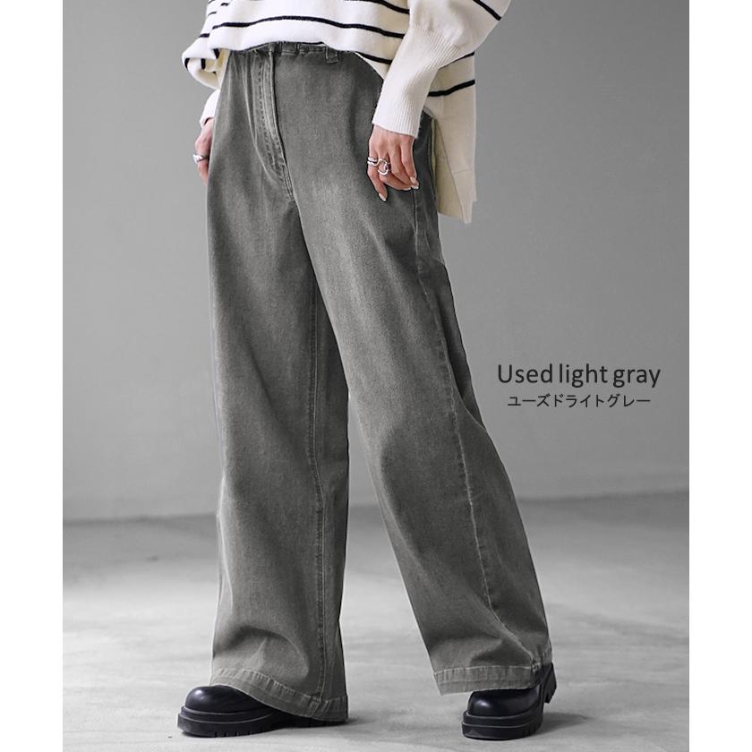 パンツ デニム スウェット ストレッチ レディース ボトムス ボトム ジーンズ ジーパン 無地 ハイライズ バギー ワイド ストレート ウエストゴム 軽い 軽量 | HUG.U | 18