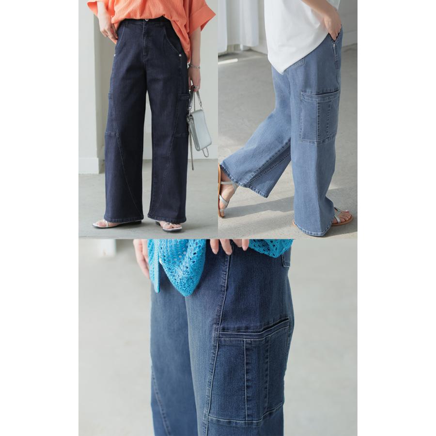 パンツ デニム フレアパンツ ストレッチ レデイ―ス カーブライン レディース ボトムス ボトム ジーンズ ジーパン 無地 ハイライズ テーパード ウエストゴム | HUG.U | 12
