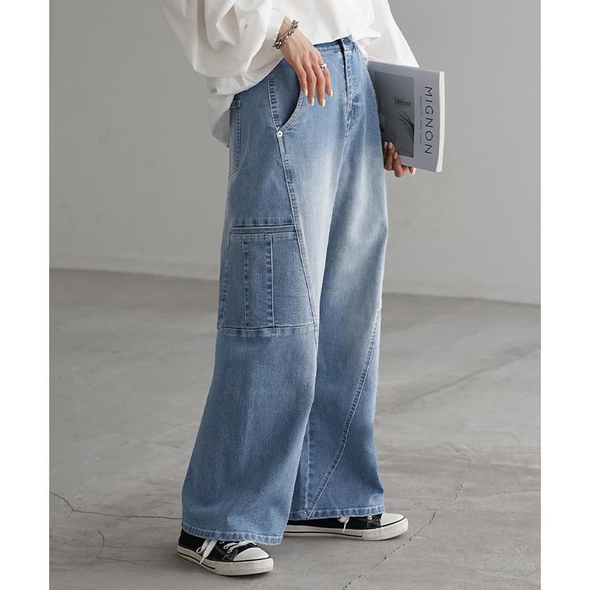 パンツ デニム フレアパンツ ストレッチ レデイ―ス カーブライン レディース ボトムス ボトム ジーンズ ジーパン 無地 ハイライズ テーパード ウエストゴム | HUG.U | 07