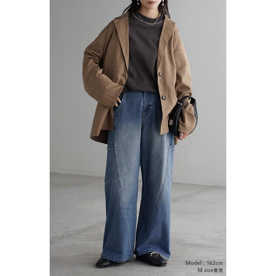 パンツ デニム フレアパンツ ストレッチ レデイ―ス カーブライン レディース ボトムス ボトム ジーンズ ジーパン 無地 ハイライズ テーパード ウエストゴム | HUG.U | 09