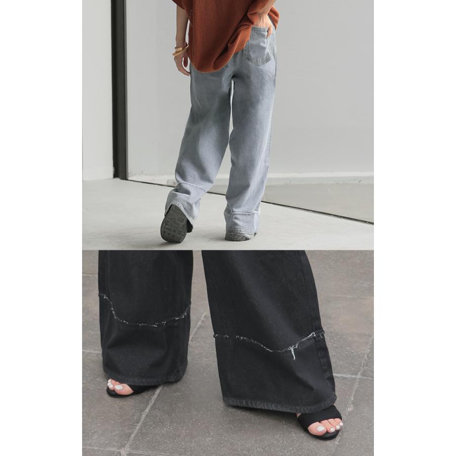 デニム パンツ ワイド 綿100％ レディース ボトムス ダメージ 加工 ハイウエスト クラッシュ デニムパンツ | HUG.U | 14