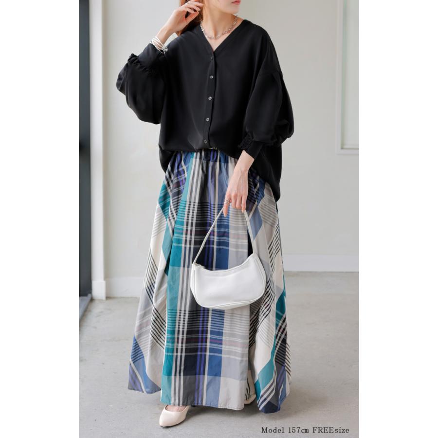 シャツ ぽわん袖 レディース トップス ブラウス ロング ロングシャツ チュニック 長袖 薄手 無地 羽織 ライトアウター Vネック レイヤード ドルマン きれいめ | HUG.U | 08