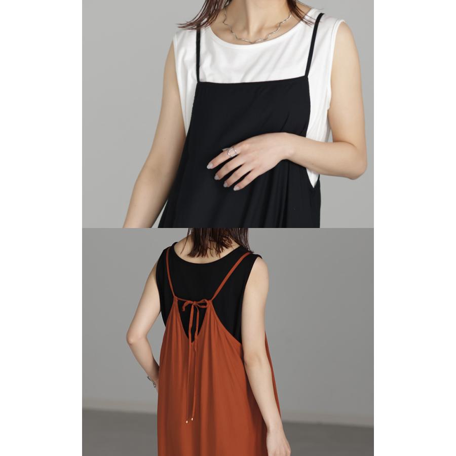 ワンピース キャミワンピ 接触冷感 レディース ロング キャミソール レイヤード キャミワンピース Aライン ノースリーブ | HUG.U | 05