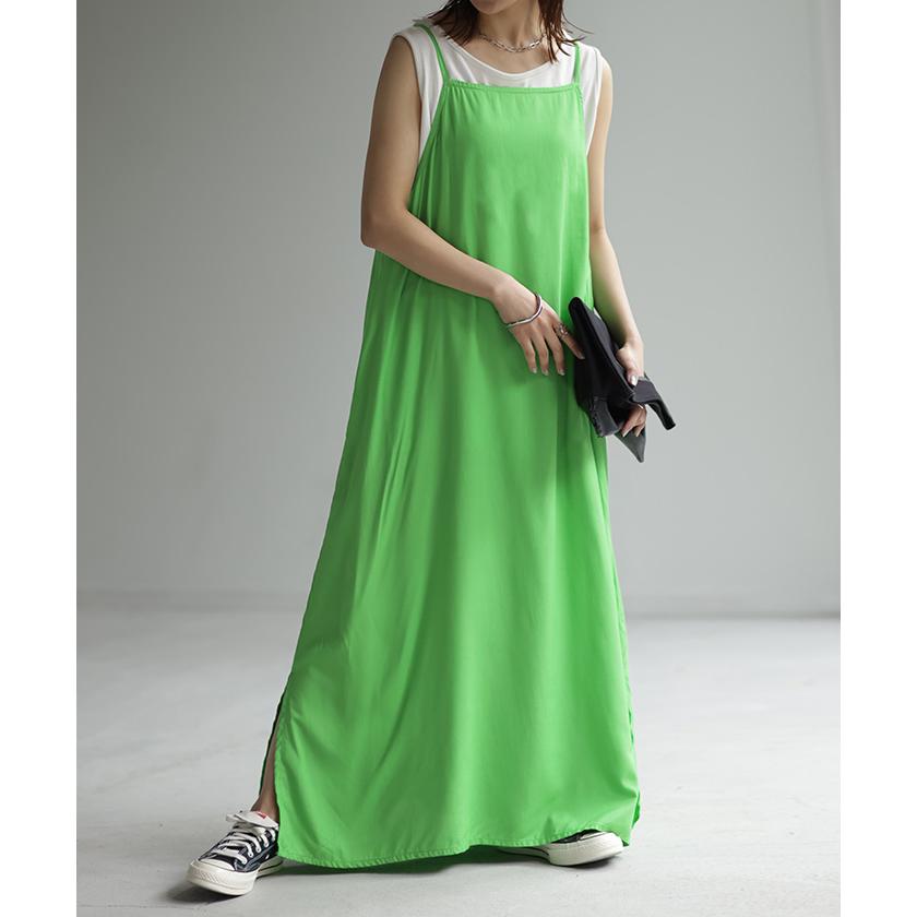 ワンピース キャミワンピ 接触冷感 レディース ロング キャミソール レイヤード キャミワンピース Aライン ノースリーブ | HUG.U | 07