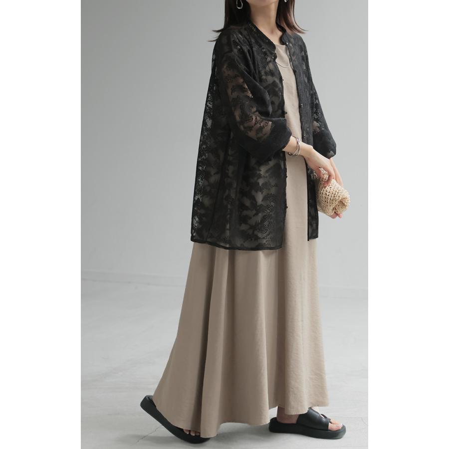 シャツ レース シアー 体型カバー チュニック トップス レディース 柄 ブラウス カラーシャツ レースシャツ オーバーサイズ 長い きれいめ | HUG.U | 10