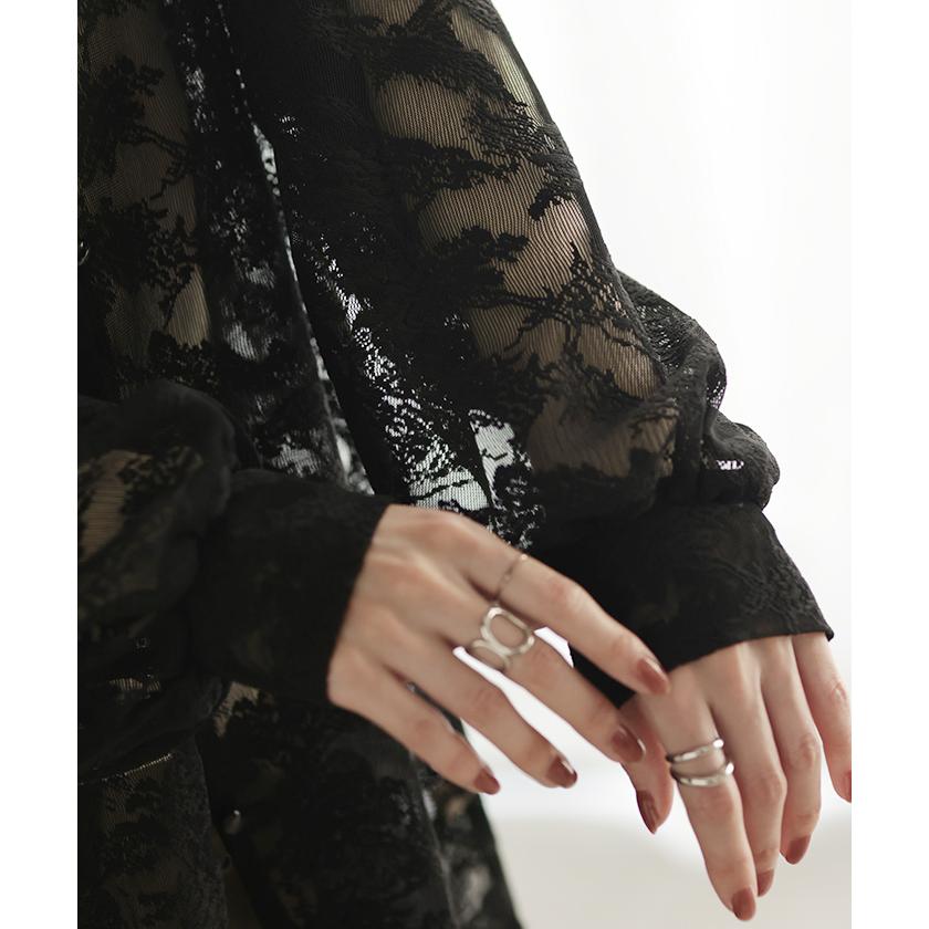 シャツ レース シアー 体型カバー チュニック トップス レディース 柄 ブラウス カラーシャツ レースシャツ オーバーサイズ 長い きれいめ | HUG.U | 12