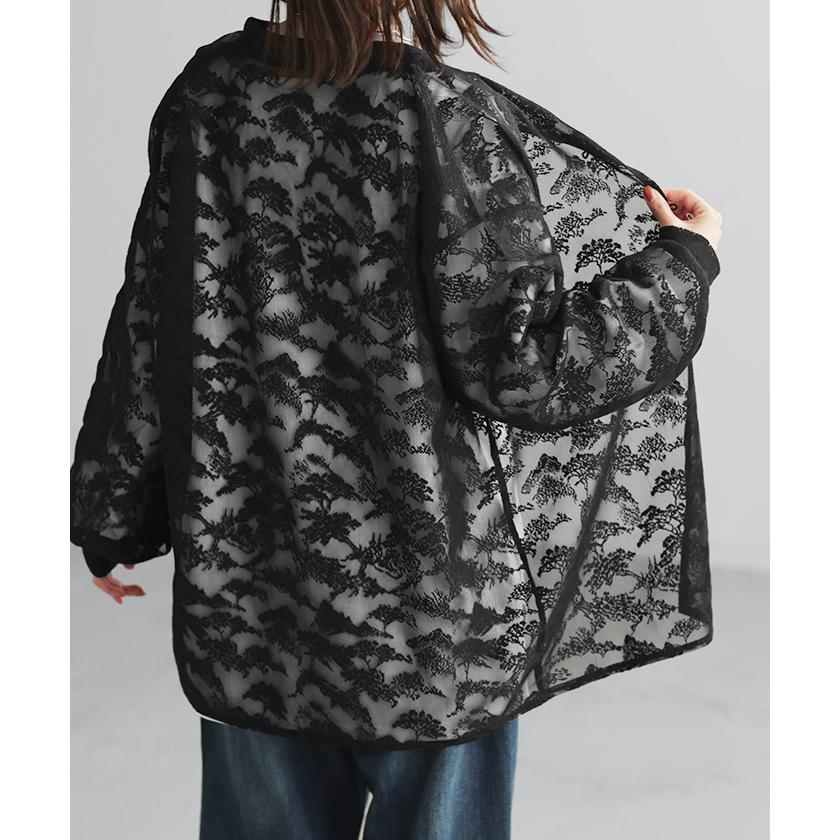シャツ レース シアー 体型カバー チュニック トップス レディース 柄 ブラウス カラーシャツ レースシャツ オーバーサイズ 長い きれいめ | HUG.U | 13