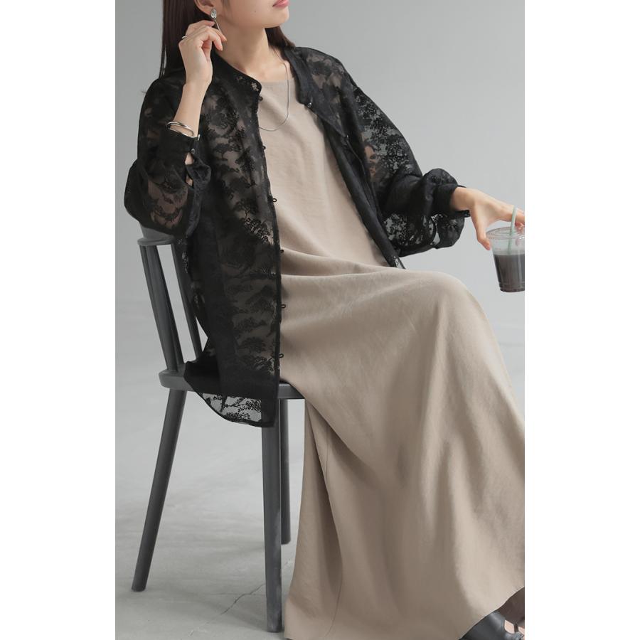 シャツ レース シアー 体型カバー チュニック トップス レディース 柄 ブラウス カラーシャツ レースシャツ オーバーサイズ 長い きれいめ | HUG.U | 14