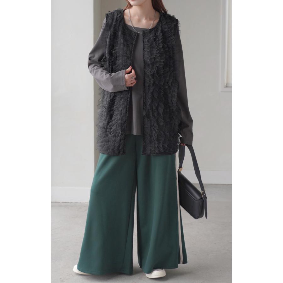 ベスト ジレ レディース チュール トップス レイヤード チュールベスト チュールジレ チュールトップス 前開き 体型カバー 羽織 ノースリーブ | HUG.U | 17