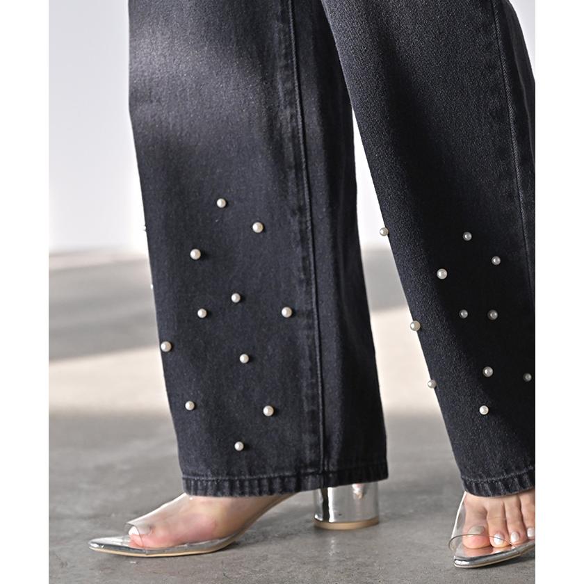 パンツ デニム パール ワイド レディース ボトムス 綿100％ ジーパン ジーンズ ハイウエスト ウエストゴム 無地 コットン100％ 大きいサイズ 体型カバー | HUG.U | 07