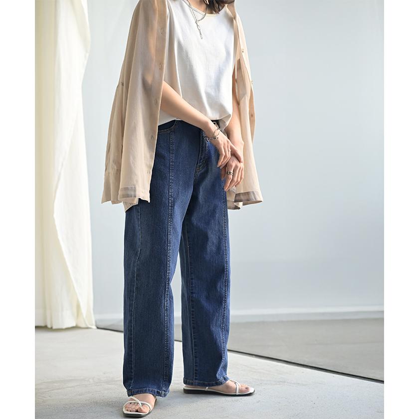 デニム パンツ デニムパンツ レディース ワイドパンツ ワイド センターライン 大きいサイズ ジーンズ ジーパン 体型カバー ボトムス ストレート ズボン | HUG.U | 07