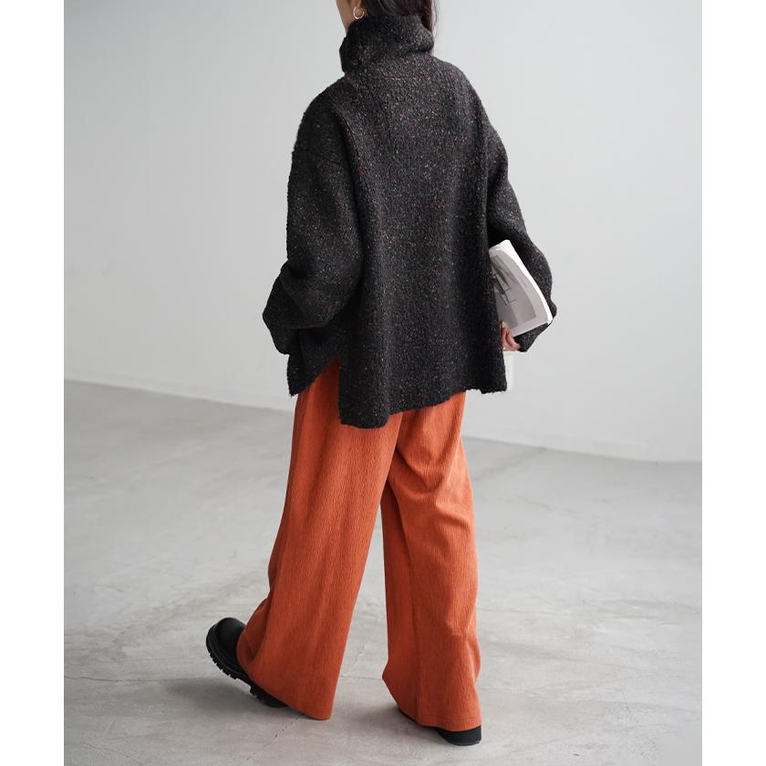 ニット ロング セーター メランジ レディース トップス ドロップショルダー チュニック ロングニット | HUG.U | 21