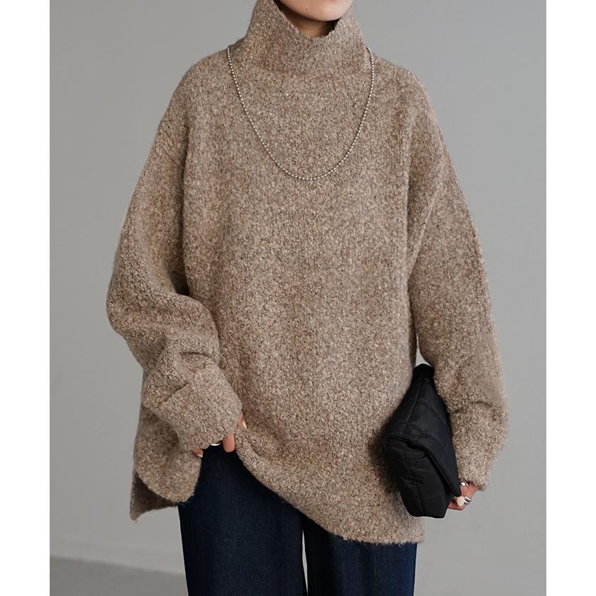 ニット ロング セーター メランジ レディース トップス ドロップショルダー チュニック ロングニット | HUG.U | 07