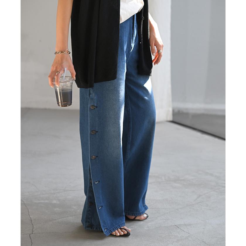 デニム パンツ デニムパンツ レディース ワイドパンツ ワイド ジーンズ ジーパン 体型カバー ボトムス ボトム ストレート ロング ロングパンツ ズボン ゆったり | HUG.U | 15
