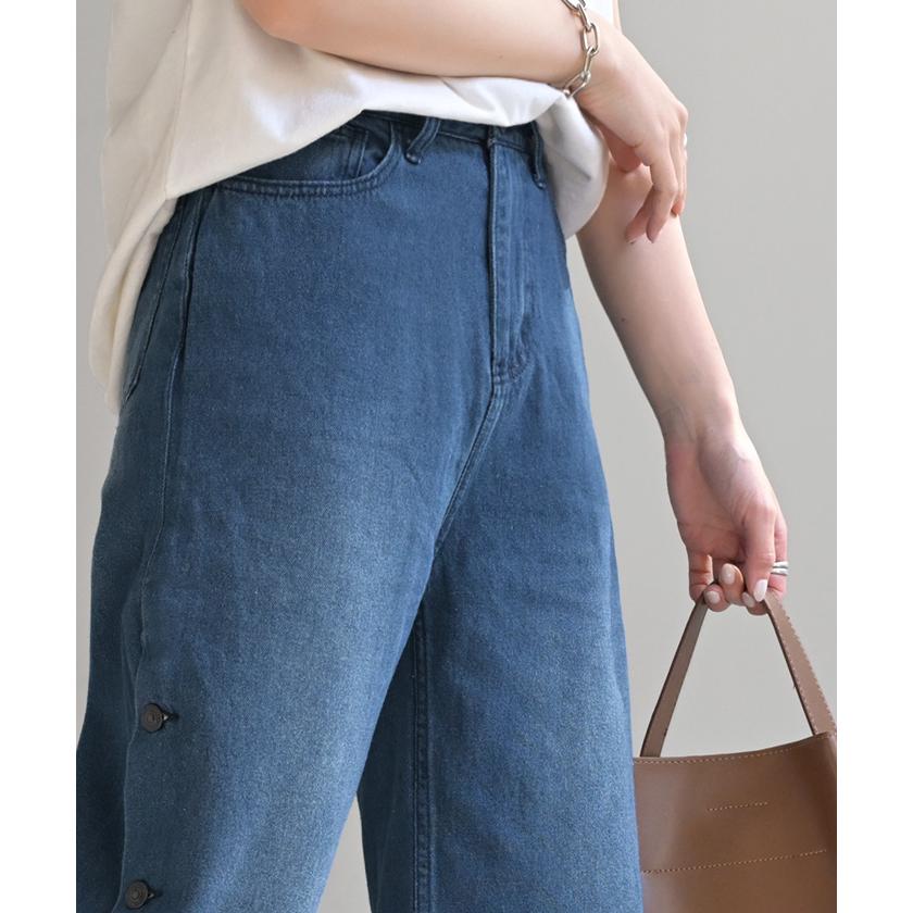 デニム パンツ デニムパンツ レディース ワイドパンツ ワイド ジーンズ ジーパン 体型カバー ボトムス ボトム ストレート ロング ロングパンツ ズボン ゆったり | HUG.U | 19