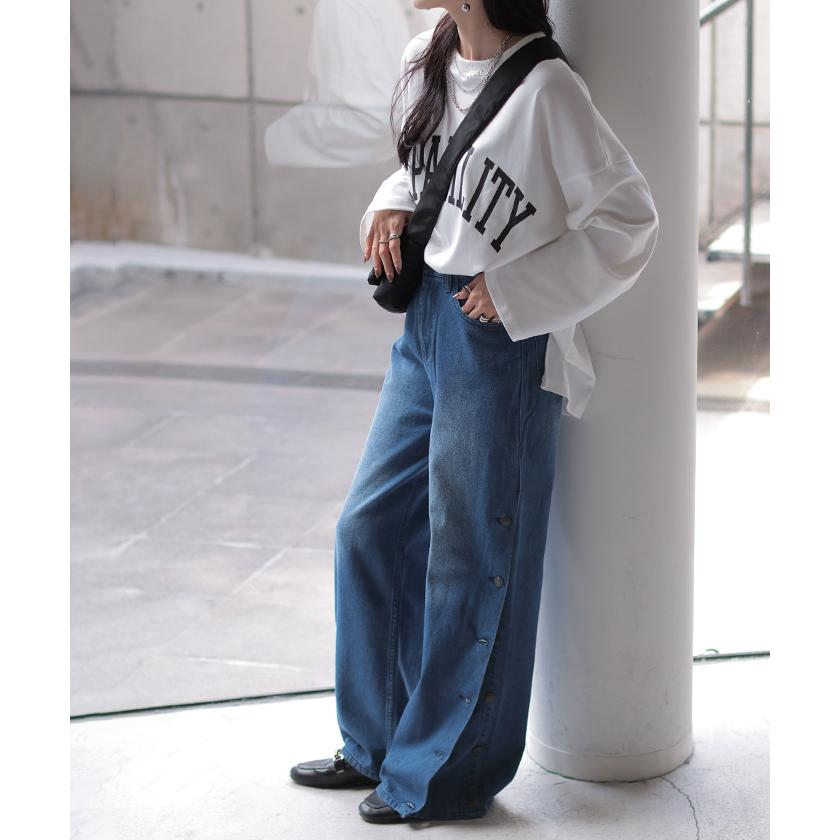 デニム パンツ デニムパンツ レディース ワイドパンツ ワイド ジーンズ ジーパン 体型カバー ボトムス ボトム ストレート ロング ロングパンツ ズボン ゆったり | HUG.U | 05