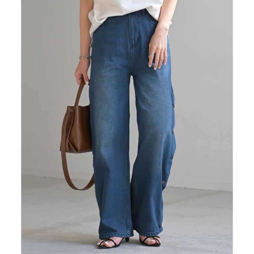 デニム パンツ デニムパンツ レディース ワイドパンツ ワイド ジーンズ ジーパン 体型カバー ボトムス ボトム ストレート ロング ロングパンツ ズボン ゆったり | HUG.U | 06