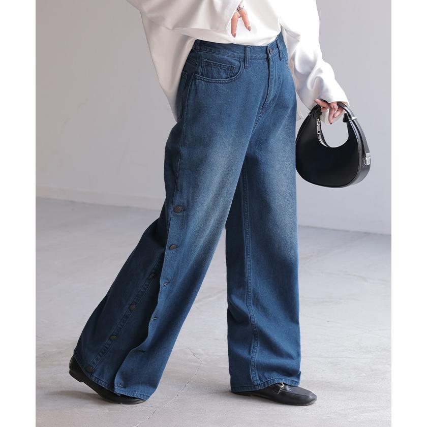 デニム パンツ デニムパンツ レディース ワイドパンツ ワイド ジーンズ ジーパン 体型カバー ボトムス ボトム ストレート ロング ロングパンツ ズボン ゆったり | HUG.U | 10