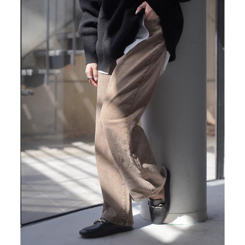 デニム ストレート ボトムス ヴィンテージライク ジーンズ レディース ズボン デニムパンツ ワイド ストレッチ | HUG.U | 12