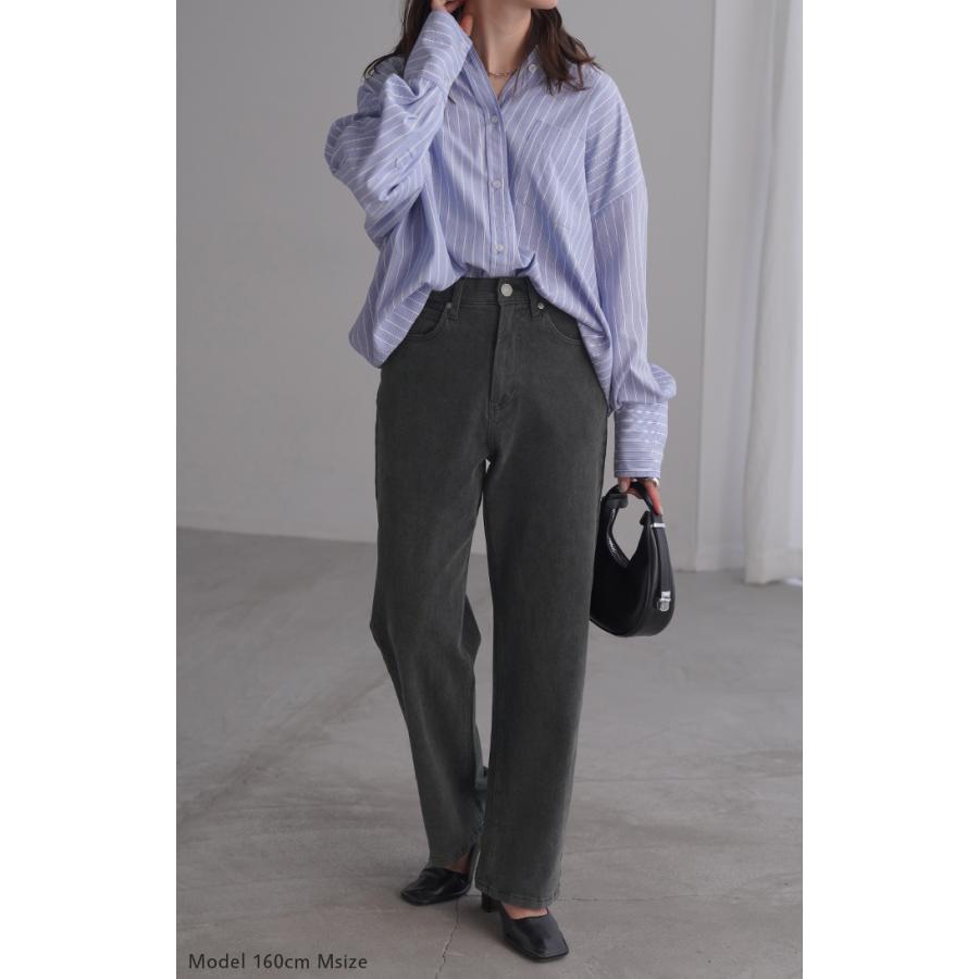 デニム ストレート ボトムス ヴィンテージライク ジーンズ レディース ズボン デニムパンツ ワイド ストレッチ | HUG.U | 21