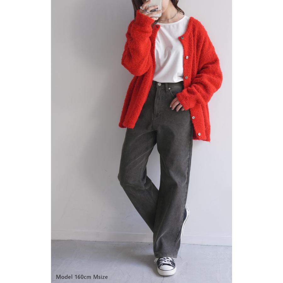 デニム ストレート ボトムス ヴィンテージライク ジーンズ レディース ズボン デニムパンツ ワイド ストレッチ | HUG.U | 05