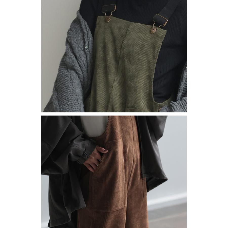 サロペット コーデュロイ ベイカー レディース オールインワン サロペ ロング Iライン 調節可能 オーバーオール | HUG.U | 15