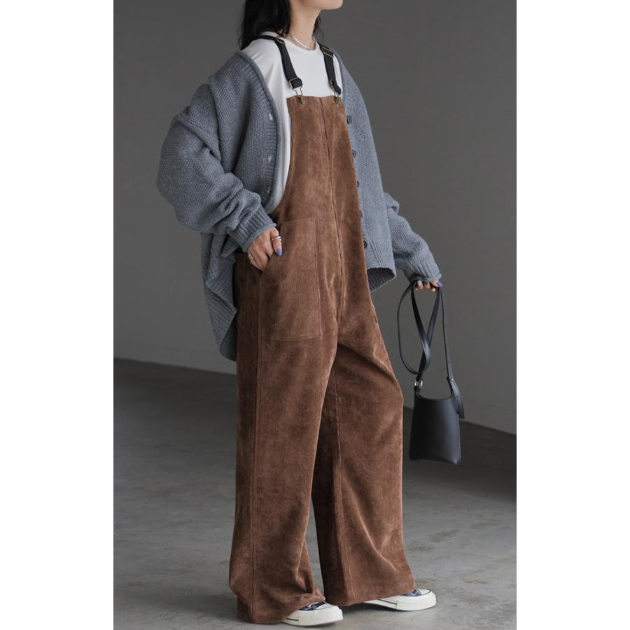 サロペット コーデュロイ ベイカー レディース オールインワン サロペ ロング Iライン 調節可能 オーバーオール | HUG.U | 18