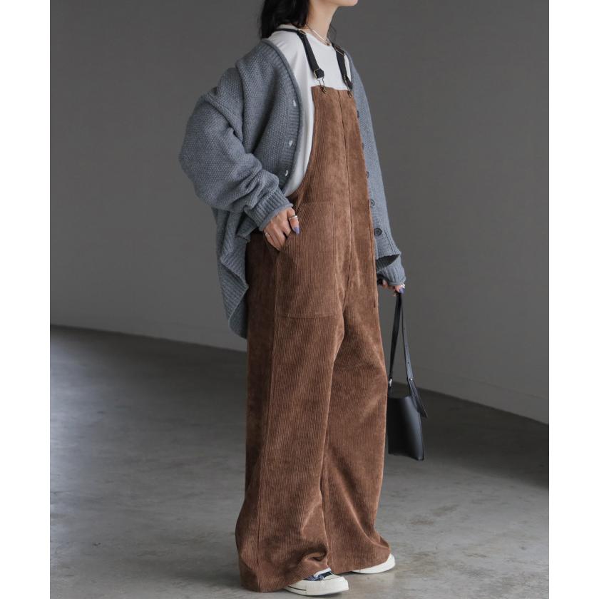 サロペット コーデュロイ ベイカー レディース オールインワン サロペ ロング Iライン 調節可能 オーバーオール | HUG.U | 08
