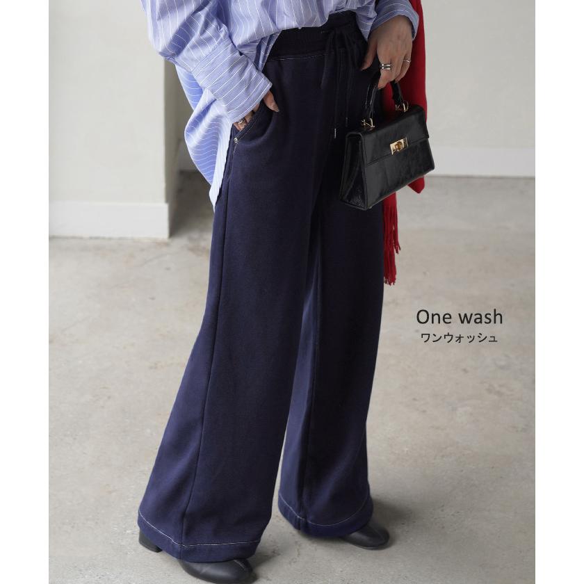 パンツ デニム 風 ニット レディース ボトムス ワイド ワイドパンツ スウェット ジーパン ジーンズ 暖か | HUG.U | 19