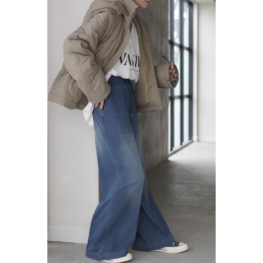 パンツ デニム 風 ニット レディース ボトムス ワイド ワイドパンツ スウェット ジーパン ジーンズ 暖か | HUG.U | 23