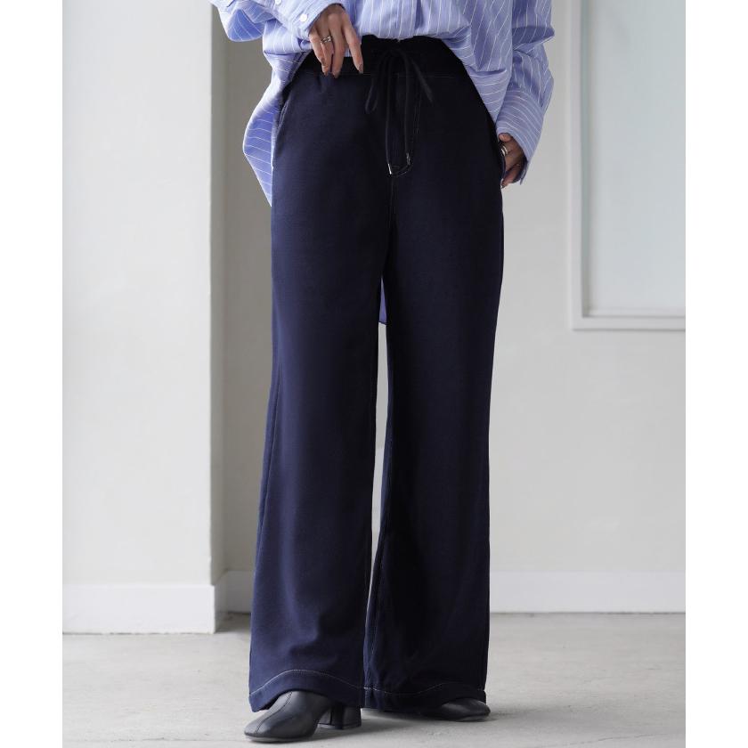 パンツ デニム 風 ニット レディース ボトムス ワイド ワイドパンツ スウェット ジーパン ジーンズ 暖か | HUG.U | 09