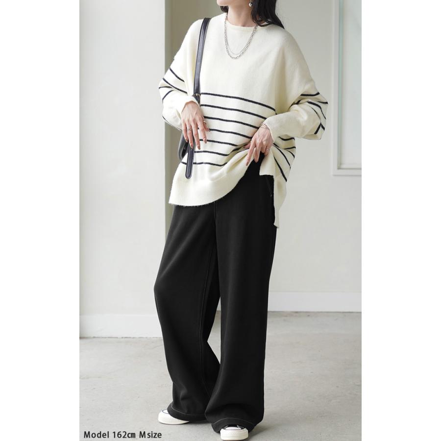 パンツ デニム 風 ニット レディース ボトムス ワイド ワイドパンツ スウェット ジーパン ジーンズ 暖か | HUG.U | 12