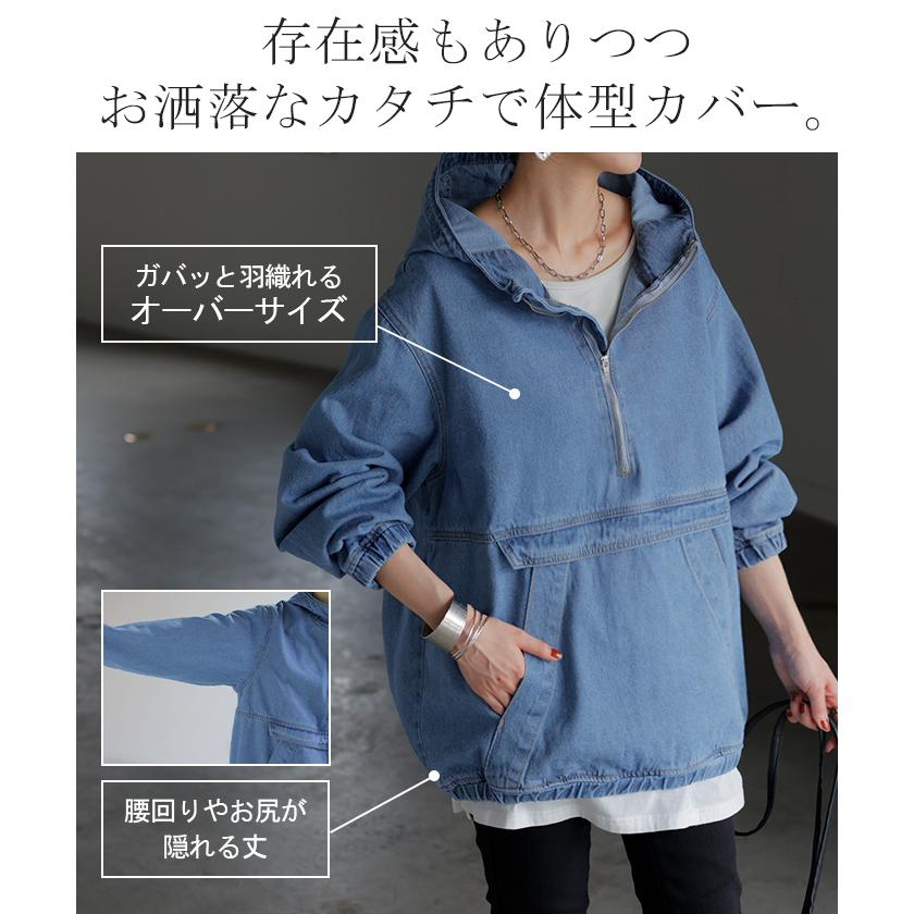 HUG.U パーカー デニム ハーフジップ トップス レディース アノラック 