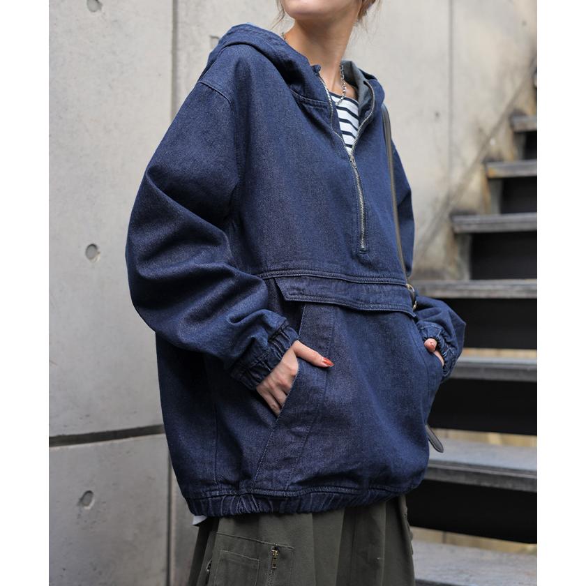 HUG.U（ハグユー） パーカー デニム ハーフジップ トップス レディース