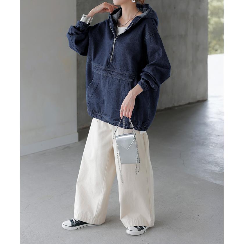 HUG.U（ハグユー） パーカー デニム ハーフジップ トップス レディース