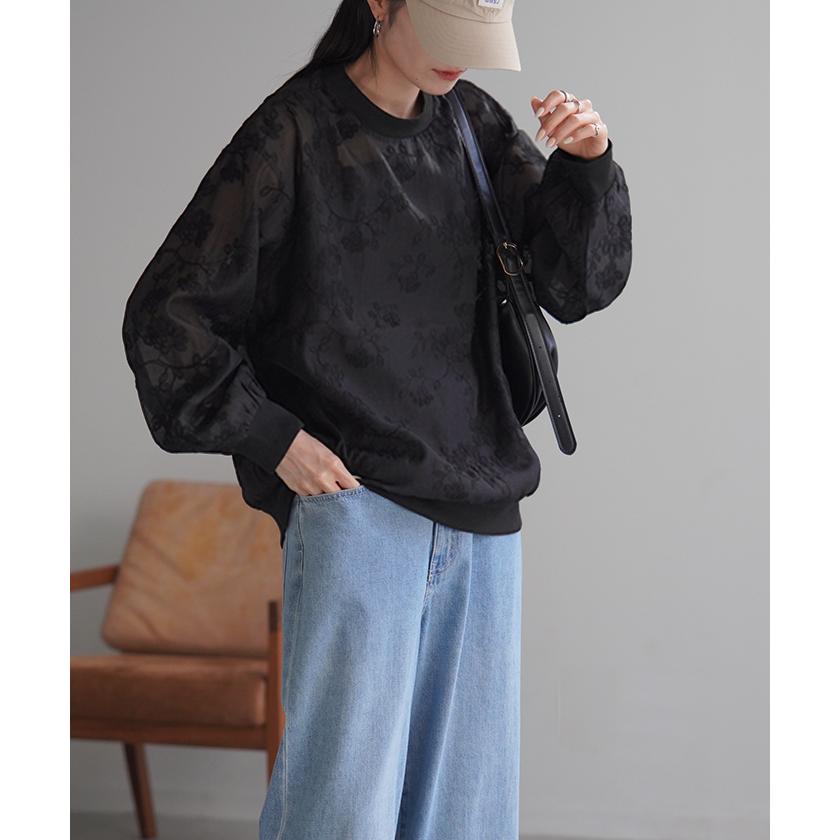 HUG.U（ハグユー） Tシャツ ロンT シアー ジャガード レディース