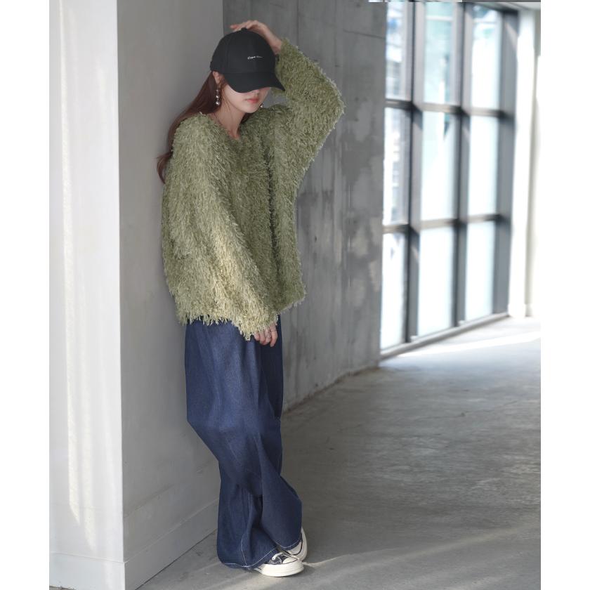 ニット シャギー レディース フリンジ セーター トップス シャギーニット フリンジニット ローケージ ローケージニット プルオーバー モヘア フェザー | HUG.U | 17