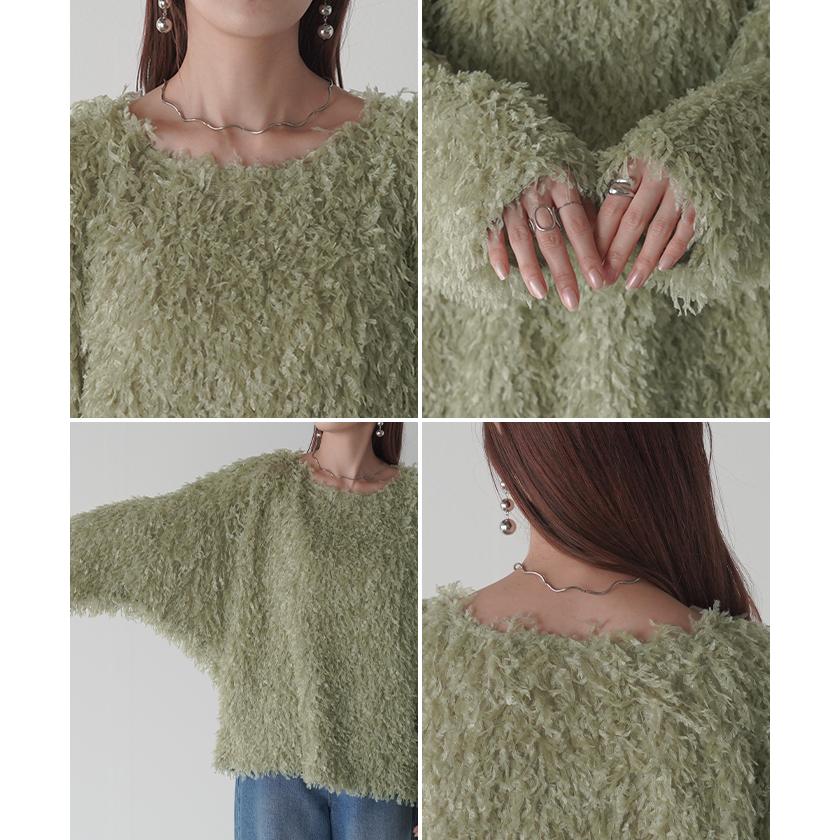 ニット シャギー レディース フリンジ セーター トップス シャギーニット フリンジニット ローケージ ローケージニット プルオーバー モヘア フェザー | HUG.U | 21